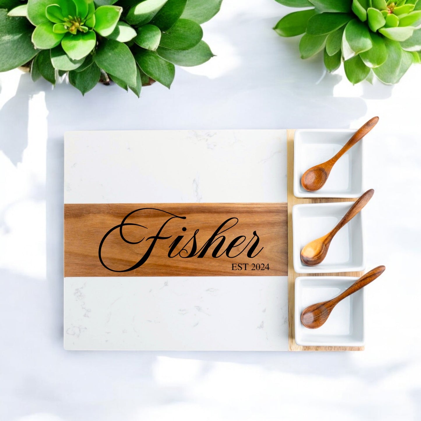 Personalized Marble Charcuterie Board Set - 11 pieces