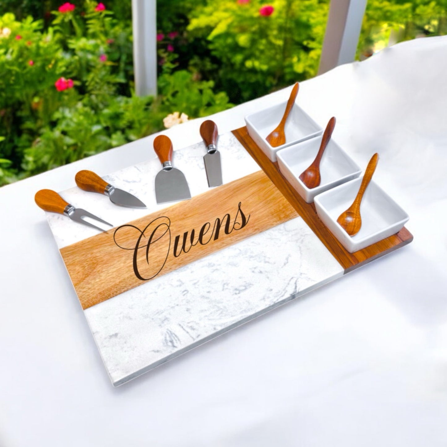 Personalized Marble Charcuterie Board Set - 11 pieces
