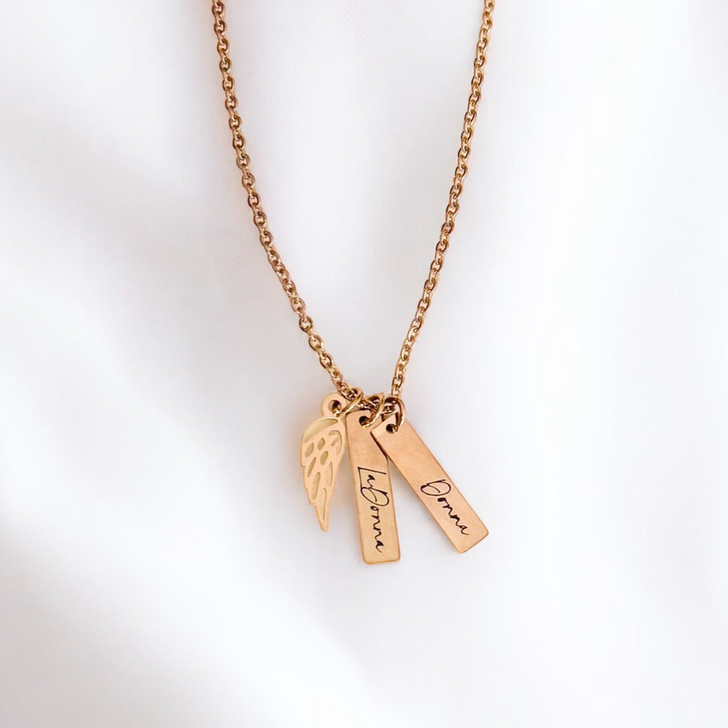 Personalized Memorial Necklace with Angel Wing