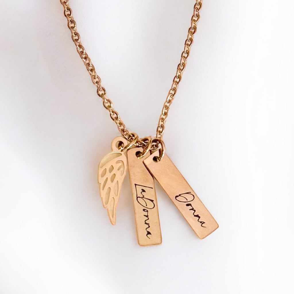 Personalized Memorial Necklace with Angel Wing