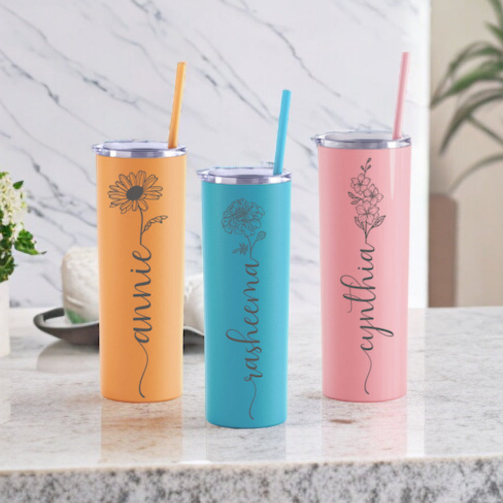 Personalized Tumbler with Birth Month Flower and Name