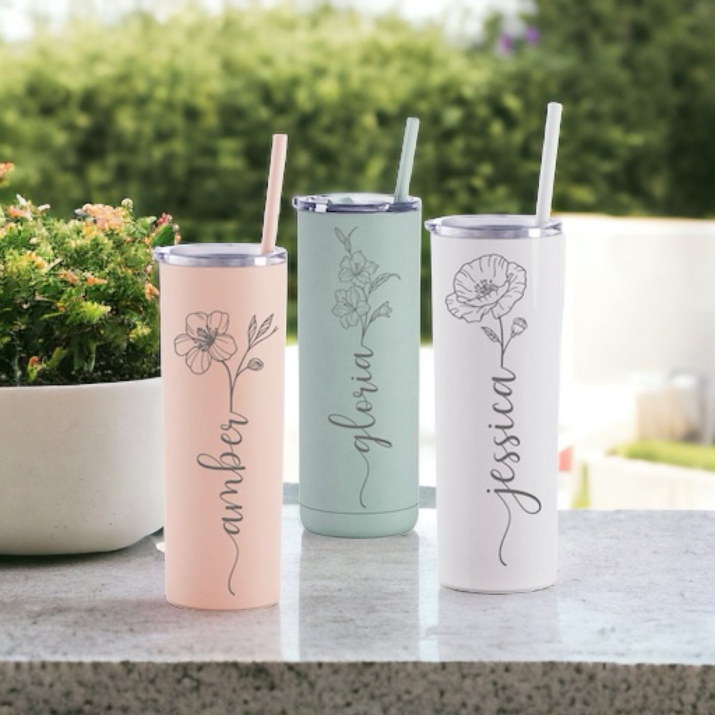 Personalized Tumbler with Birth Month Flower and Name