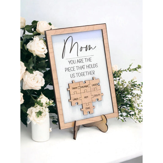 Mom Puzzle Sign with Kids Names, You Are the Piece Frame, Mothers Day Puzzle Sign Gift for Grandmother, Mothers Day Gift, Large Family