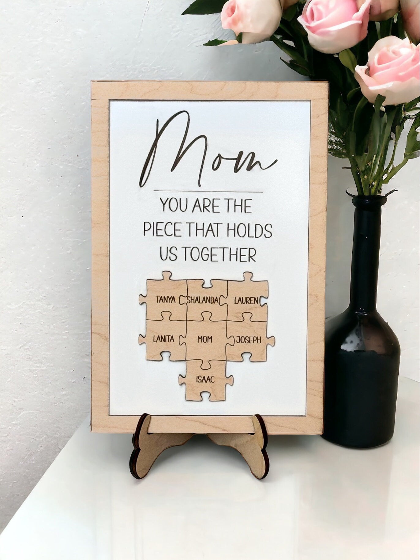 Mom Puzzle Sign with Kids Names, You Are the Piece Frame, Mothers Day Puzzle Sign Gift for Grandmother, Mothers Day Gift, Large Family