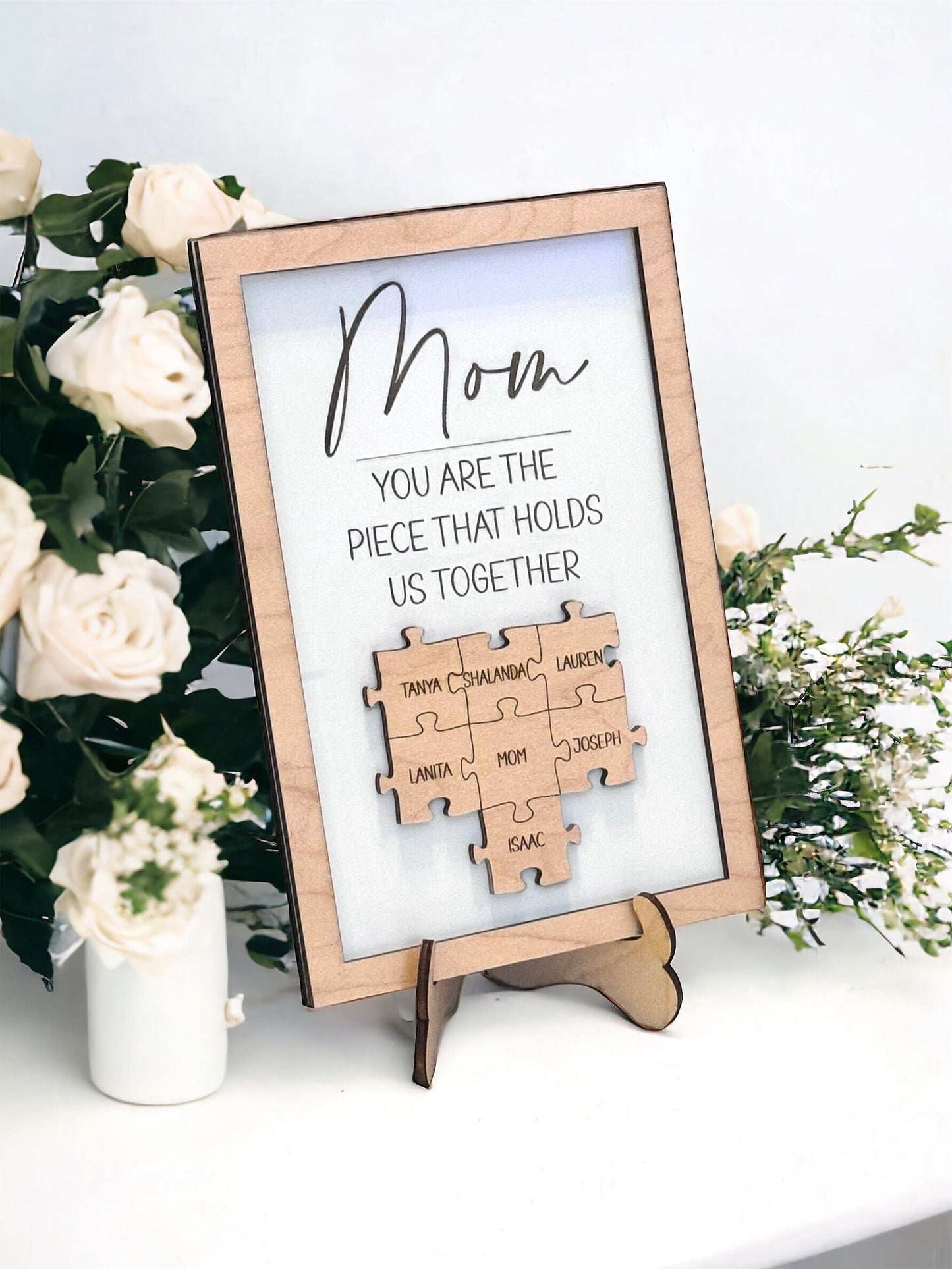 Mom Puzzle Sign with Kids Names, You Are the Piece Frame, Mothers Day Puzzle Sign Gift for Grandmother, Mothers Day Gift, Large Family