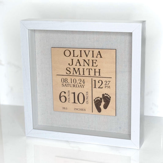 Personalized Baby Birth Announcement, Birth Stats Sign, Newborn Keepsake, Nursery Name Sign, Baby Photo Prop, Shadow Box Frame